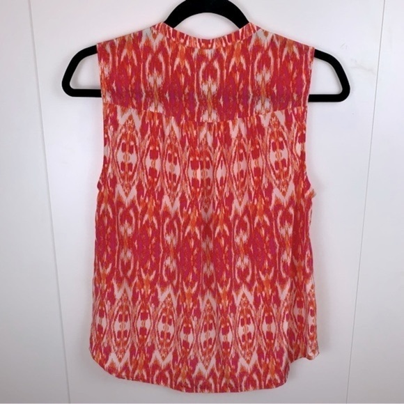 Joie Finnegan Ikat Pure Silk Pink Orange Button Up Sleeveless Tank Top Blouse XS - Picture 4 of 7